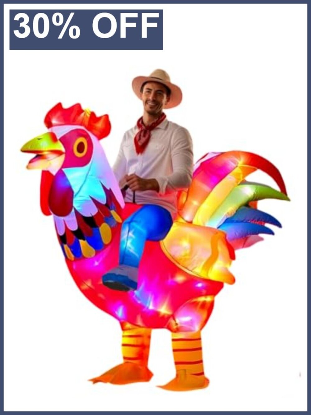Adult Inflatable Chicken Costume LED Light Up Ride-On Rooster Jumpsuit